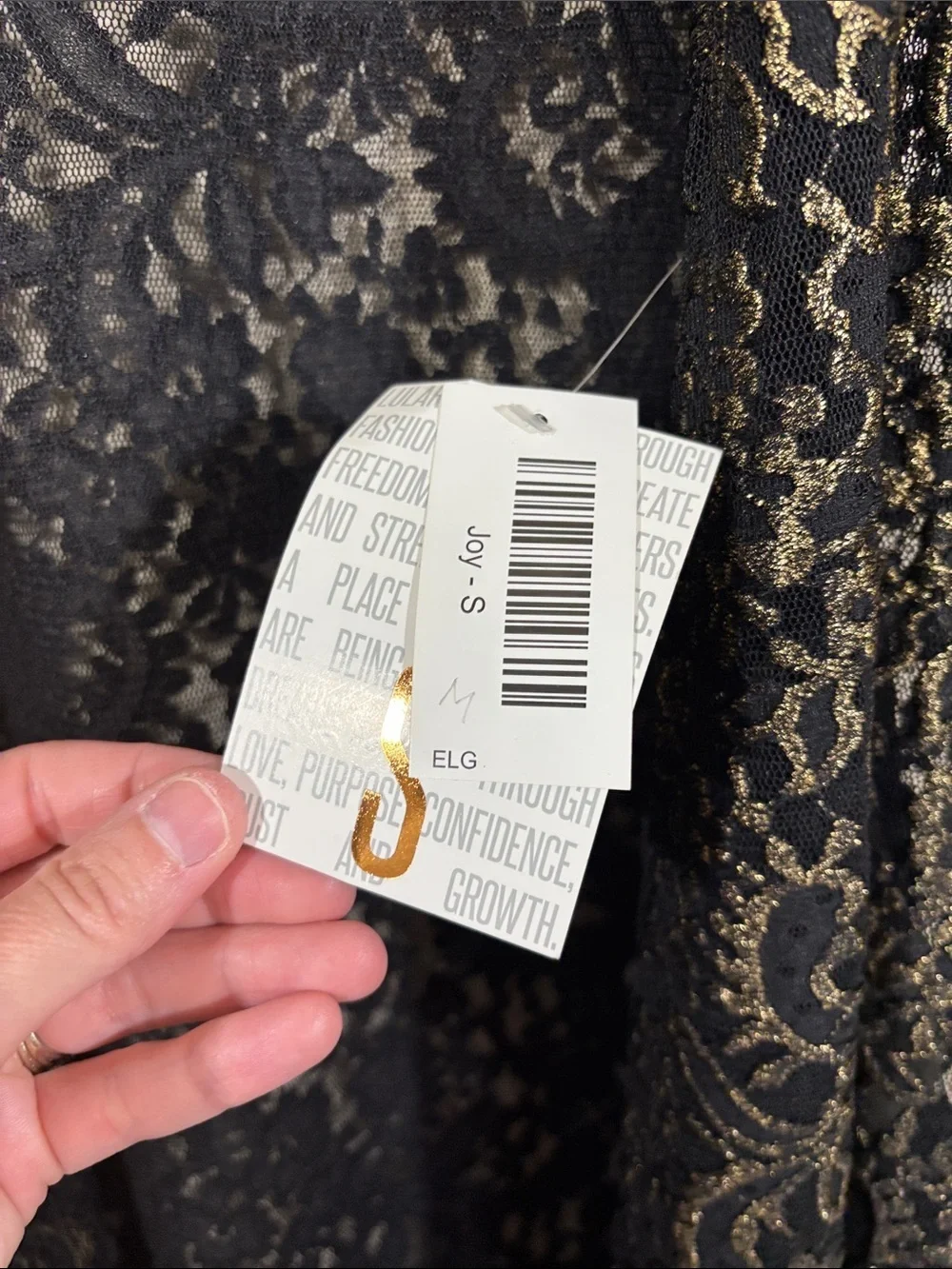 Lularoe Lace Floral Elegant Black/Gold Joy Vest Size S NEW